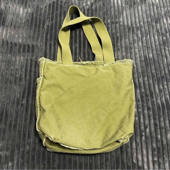 Life is Good Canvas Tote Bag Frayed Edge w/ Heart Green - Picture 8 of 8